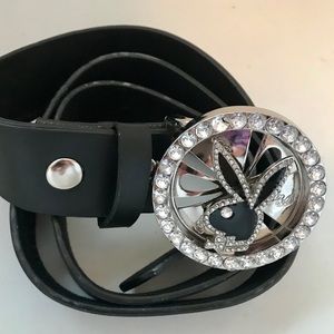 Authentic Playboy Bunny Silver Removable Buckle Genuine Leather Belt